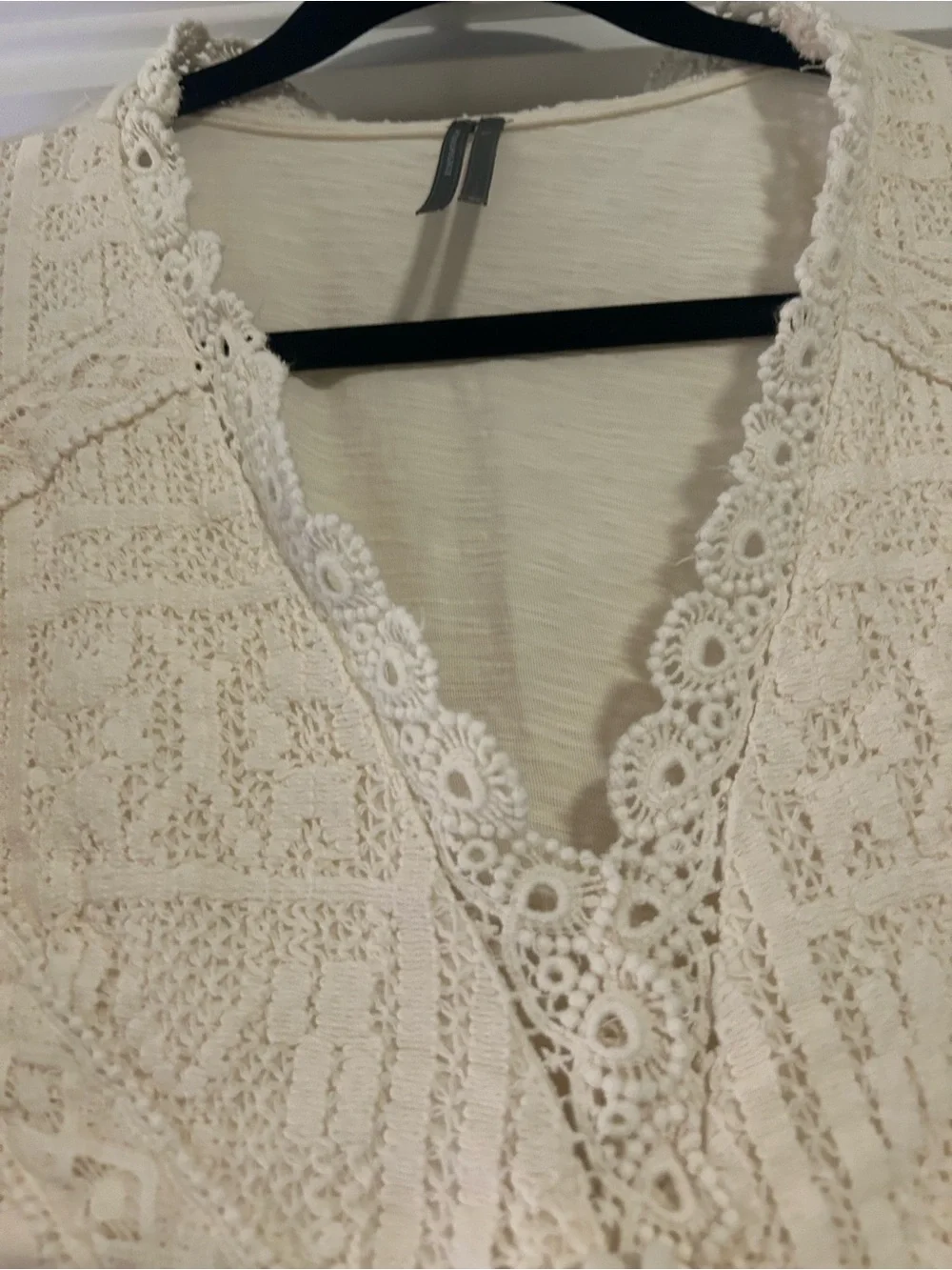 Anthropologie Cream Lace-Front Peasant Blouse with Tie
